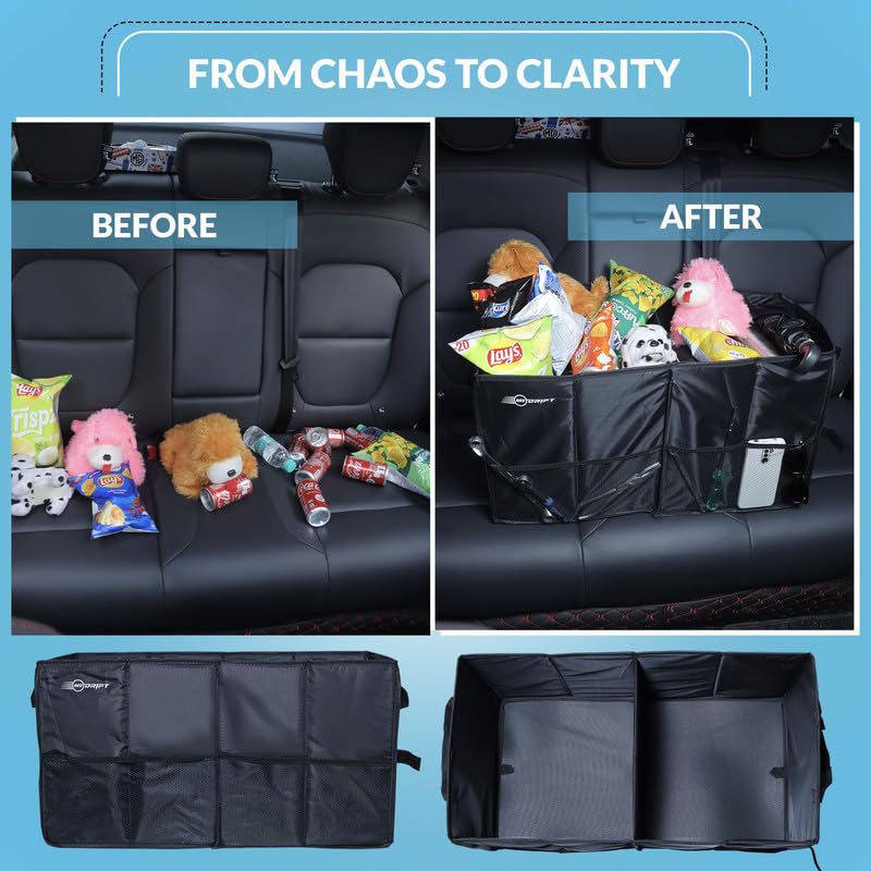 Image of Neodrift Trunk Master - Multi-Compartment Car Organizer for Garage, Sedan, SUV, Minivan - Durable, Portable, Anti-Skid Polyester, Ideal for Cargo, Gifts, Toys, Automobiles, Black
