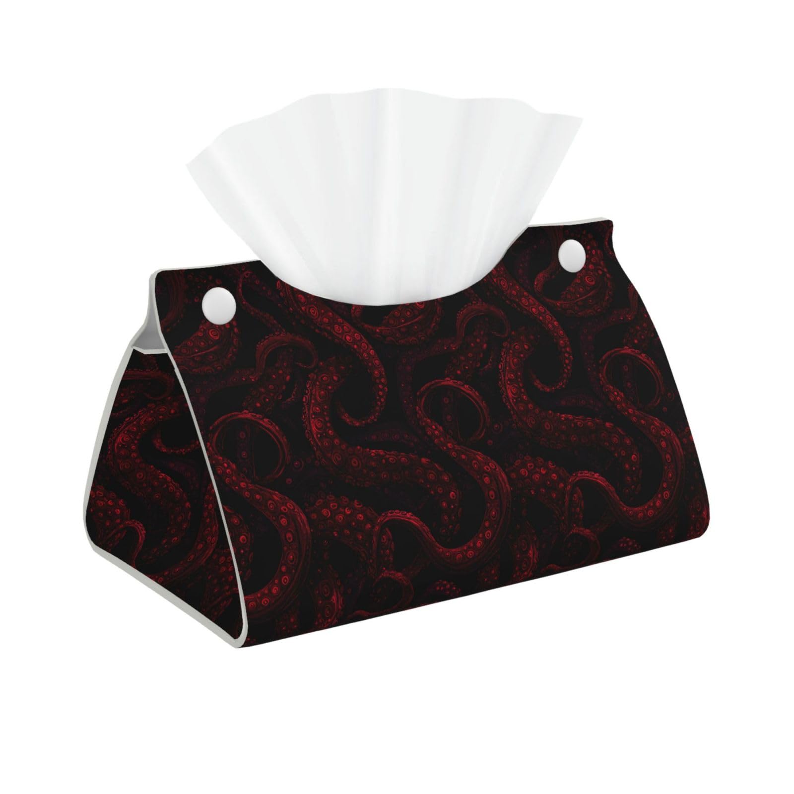 Wavy Burgundy Tentacles Tissue Box Cover Rectangle Pu Leather Tissue Box Holder for Car Bathroom Bedroom Desk Tabletop Decor