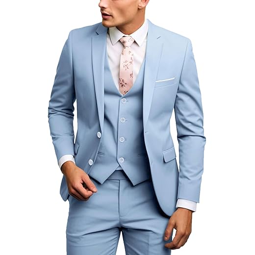 UNINUKOO Terno masculino slim fit, 3 peças, 2 botões, casamento, formal, negócios, smoking, conjunto de calça e colete