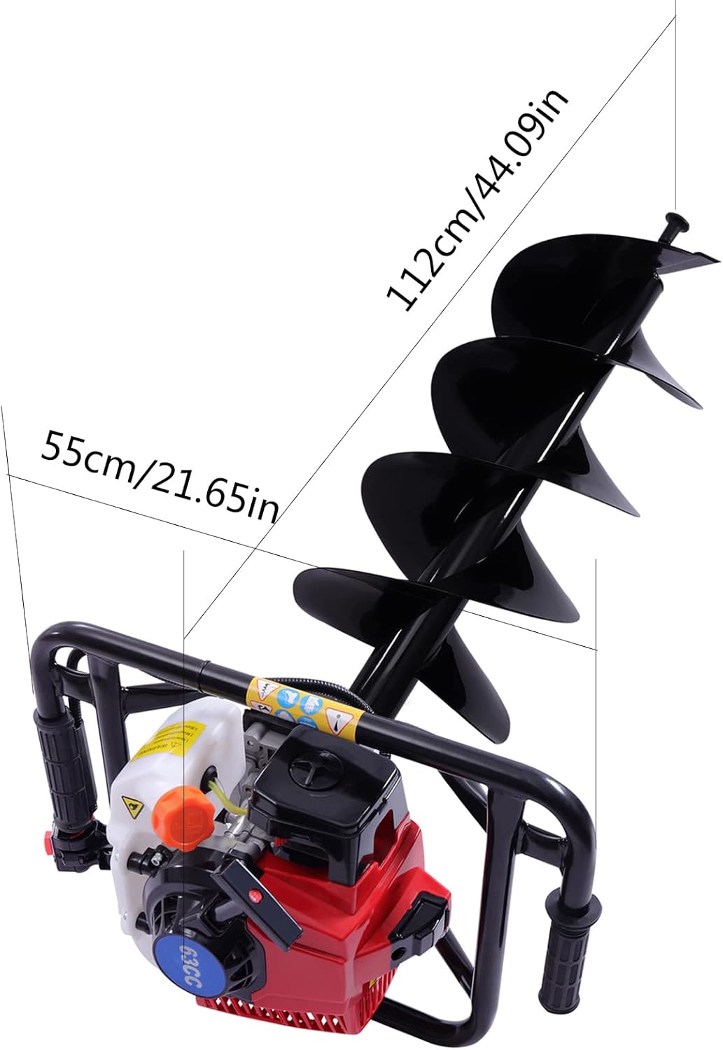 Post Hole Digger 63CC 3HP Double Leaf Digger Post Hole 2 Stroke Motor Gas Post Hole Digger Auger with Single-Cylinder & Air-Cooled Heavy Duty Earth Auger for Garden, Lawn