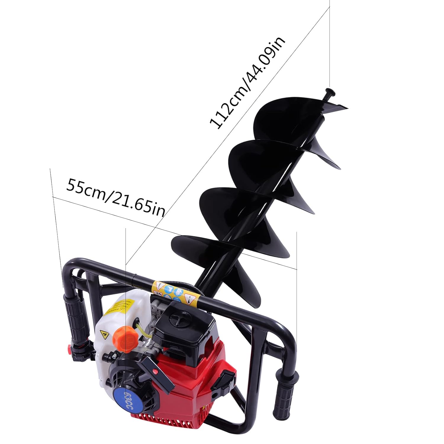 62cc Post Hole Digger 2 Stroke Post Hole Auger Gas Powered Earth Auger with 12" inch Auger Bit Set for Farm Garden Plant
