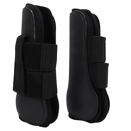 Horse Hoof Protective Boots, Easy to Paste Flexible Shock Resistant Lightweight Horse Front Legs Support Boots for Riding for Jumping(Black Front Legs, L)