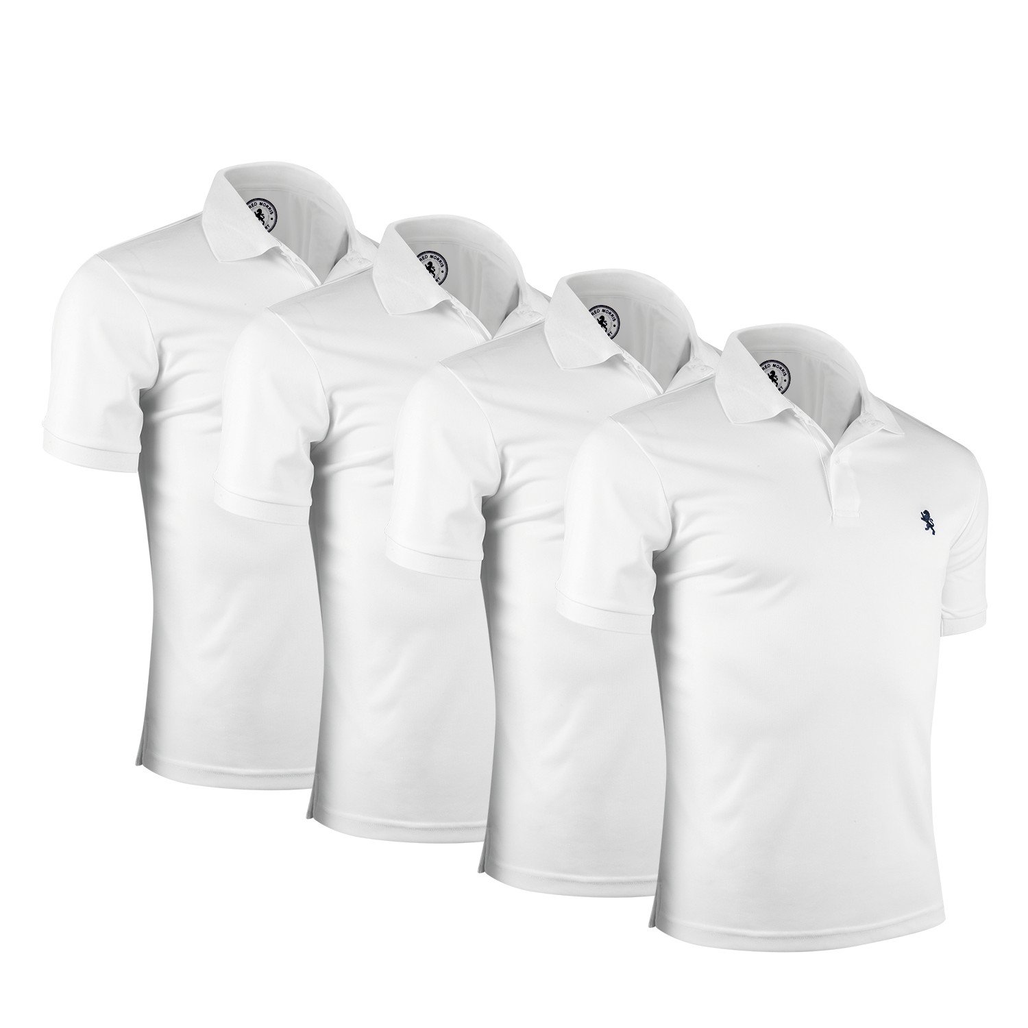Alfred Morris Mens Short Sleeve Polo Shirts 4 Pack (White, XX-Large)