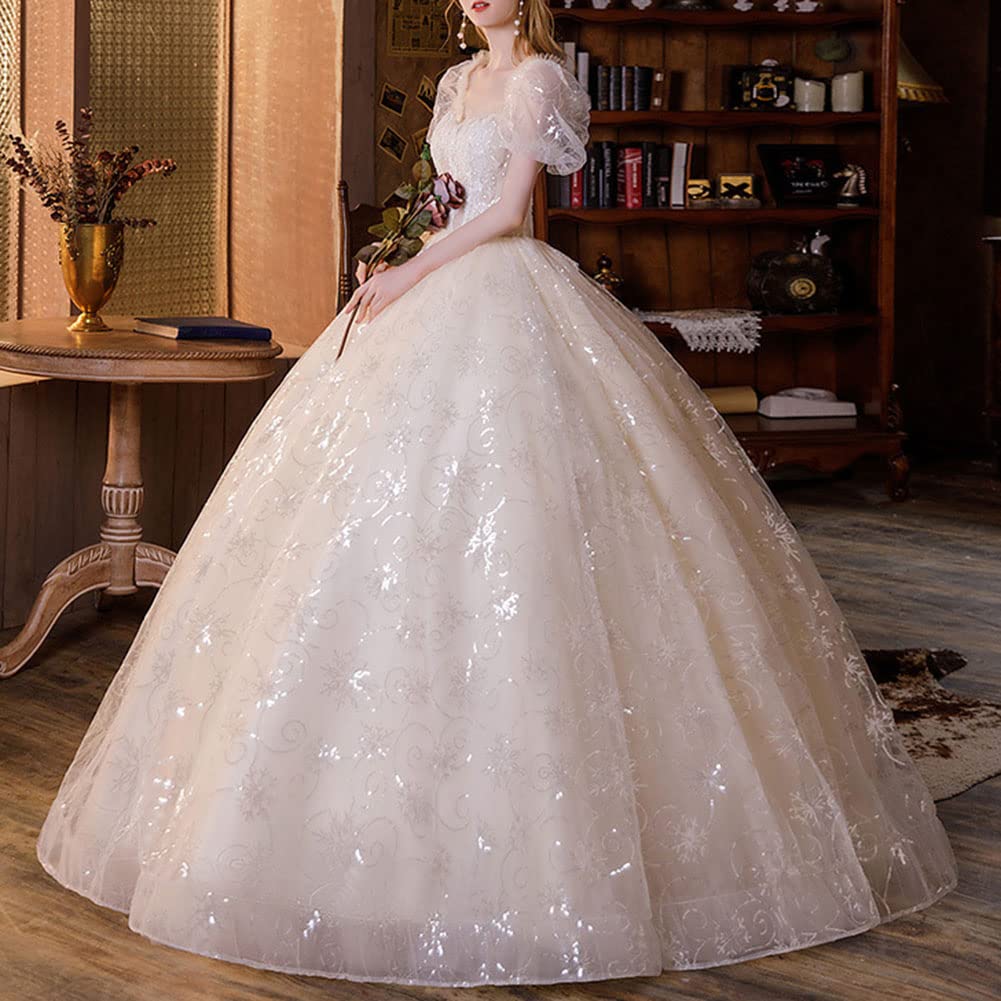 Vestido de Novia Vestido de Fiesta Largo para Mujer Escote En V Manga Corta Tul Corte Imperio Vestido de Noche Vestido de Graduación Vestido de Quinceañera