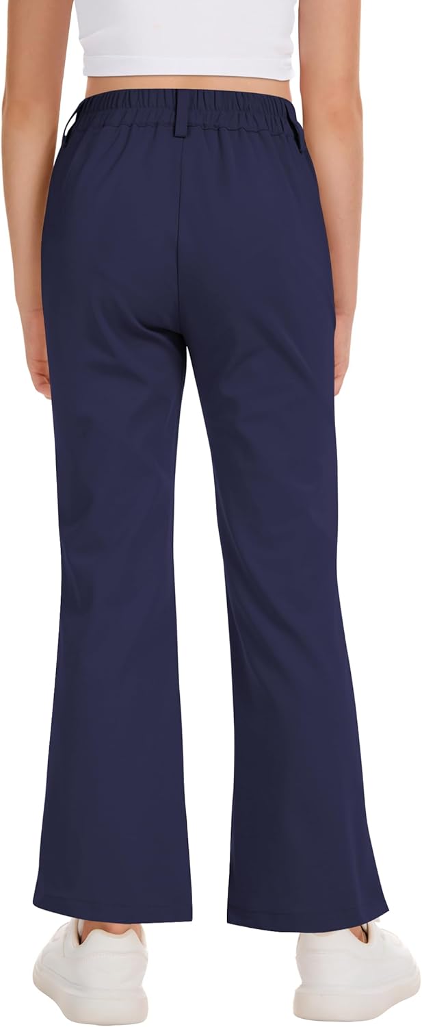 QBK Girls Flare Dress Pants Kids School Uniform Bell Bottoms with Elastic Waist for Teens Size 4-15 Years - Image 3