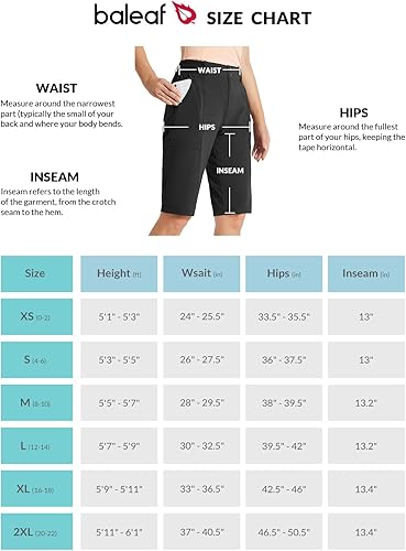 Miniatura 7 de BALEAF Bermudas largas de 13 pulgadas para mujer, longitud a la rodilla, senderismo, golf, secado rápido, cintura alta, elástico, resistente al agua
