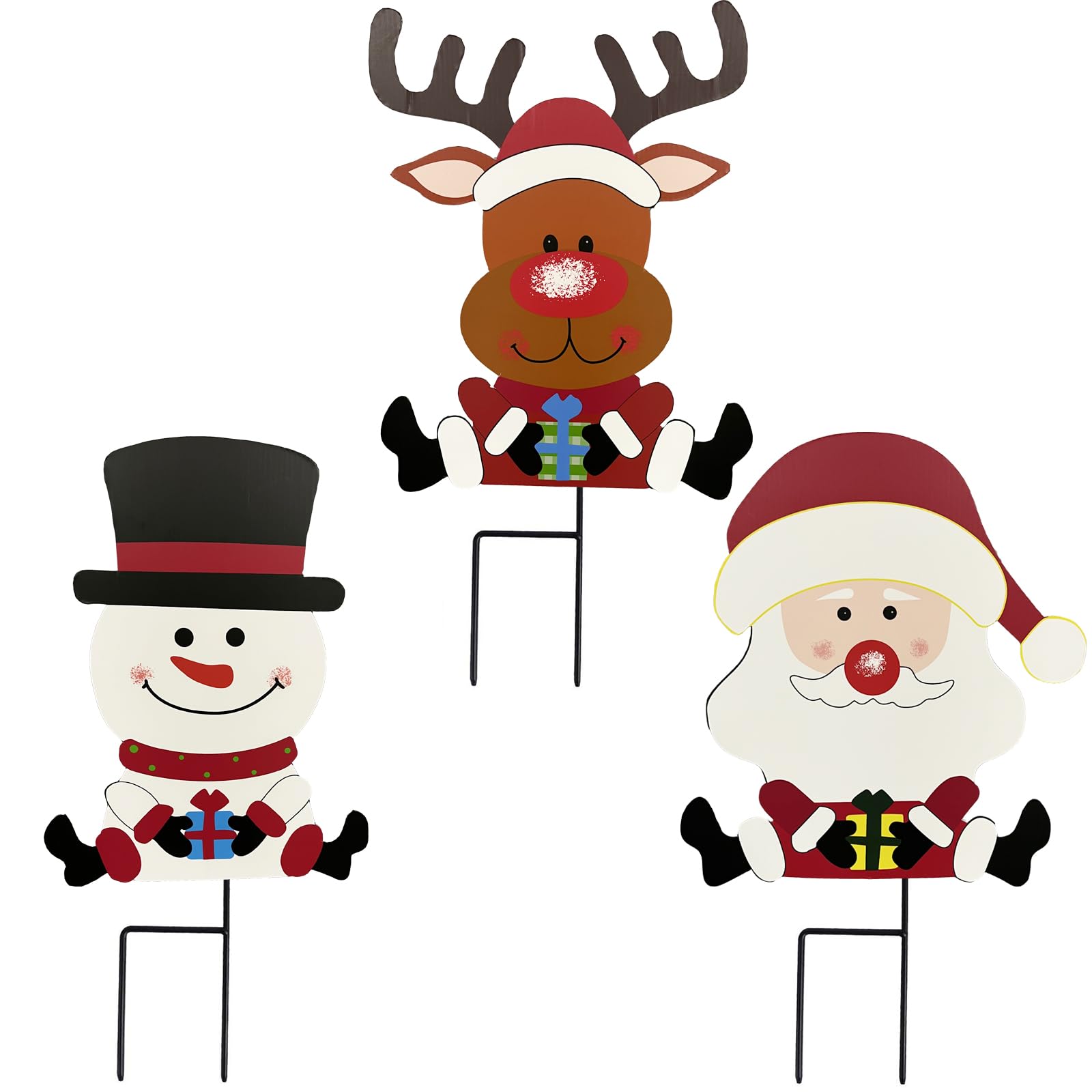 Weihnachtliche Gartenstecker – Set Mit Rentier & Schneemann, Wasserfest, Für Außenbereich