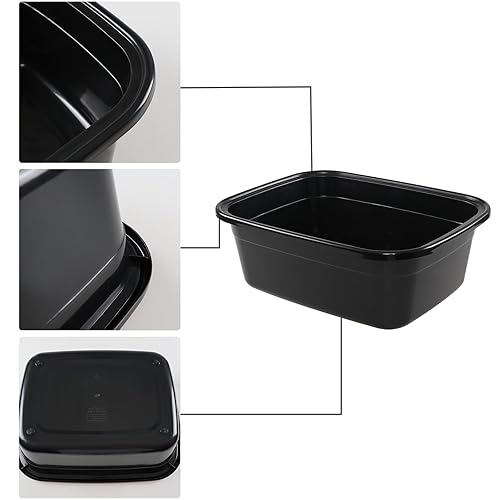 Miniatura 3 de Paquete de 2 lavabos de plástico de 18 cuartos de galón, bandeja rectangular, color negro