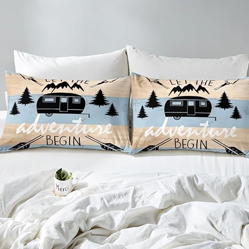Miniatura 5 de Feelyou Funda de edredón para cámper, tamaño Queen, funda de edredón de camping feliz, juego de ropa de cama de camping para caravana, juego de ropa