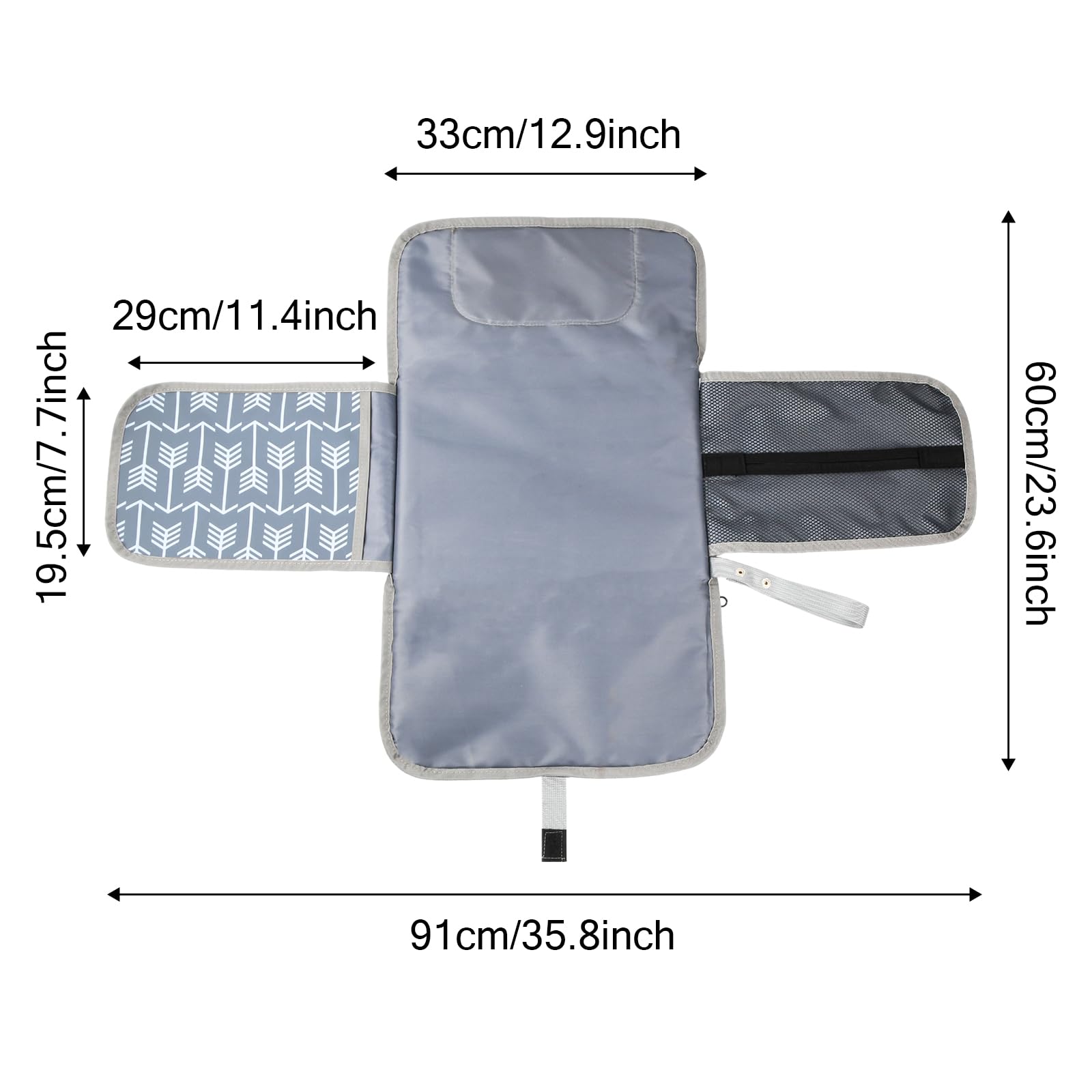 Nivofu Cambiador Bebe Portatil Plegable e Impermeable, Bolso Cambiador Bebe de Algodon Lavable con Bolsillos, Accesorios Recien Nacido 0-1 Año, Regalo Recien Nacido, 60x43cm, Gris a Rayas