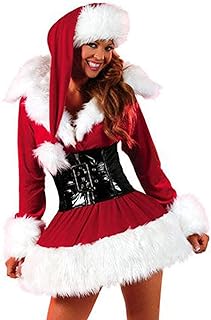 Conjunto de fantasias de 3 peças da Sra. Claus Traje de Natal Traje de ajudante do Papai Noel para mulheres Vestido de festa extravagante com chapéu Traje de Papai Noel vermelho, traje de Natal adult