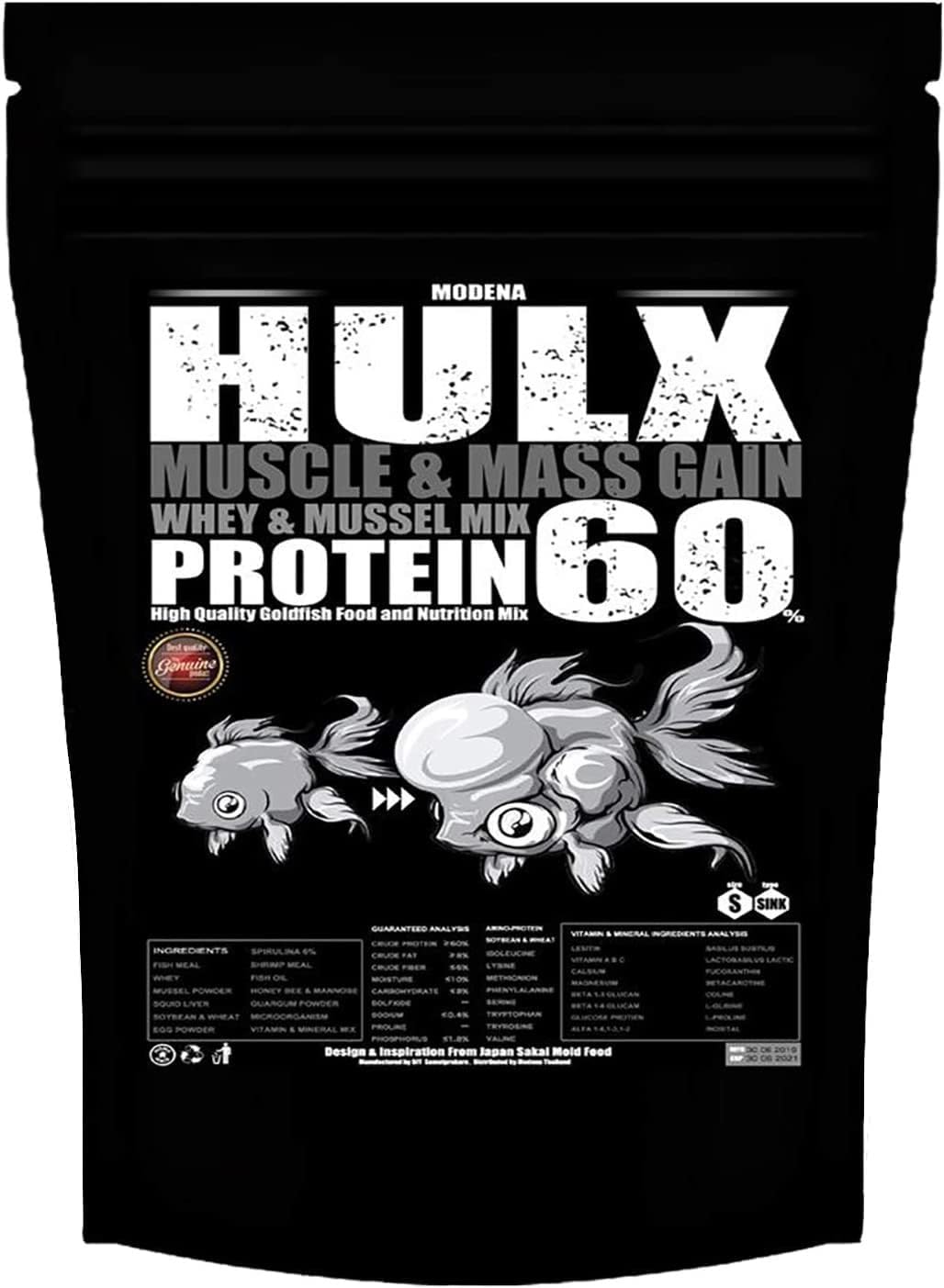 B&K HULX Goldfish Food Sinking Pellets for Big Muscle & Mass Weight Gain, Whey Mixed High Protein 60% Fish Food Growth Fast Formula1mm, Healthy, Color Enhancing Clear Water Fish Feed 100Gms (Sinking)