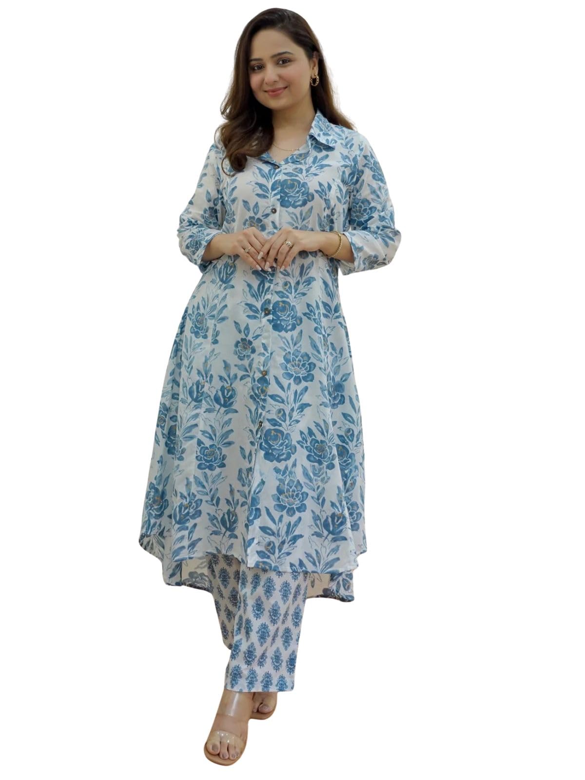 GRECIILOOKS Women's Cotton Blend Floral Regular Fit Kurta Set