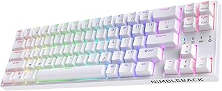 LTC NB681 Nimbleback Wired 65% Mechanical Keyboard, RGB Backlit Ultra-Compact 68 Keys Gaming Keyboard with Hot-Swappable Switch and Stand-Alone Arrow/Control Keys (Blue Switch, White)