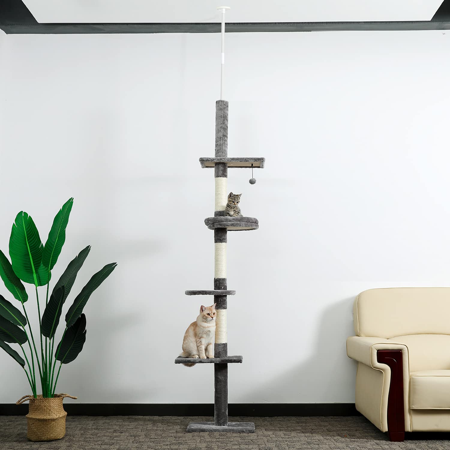 PETEPELA Cat Tower 5Tier Floor to Ceiling Cat Tree Height Adjustable