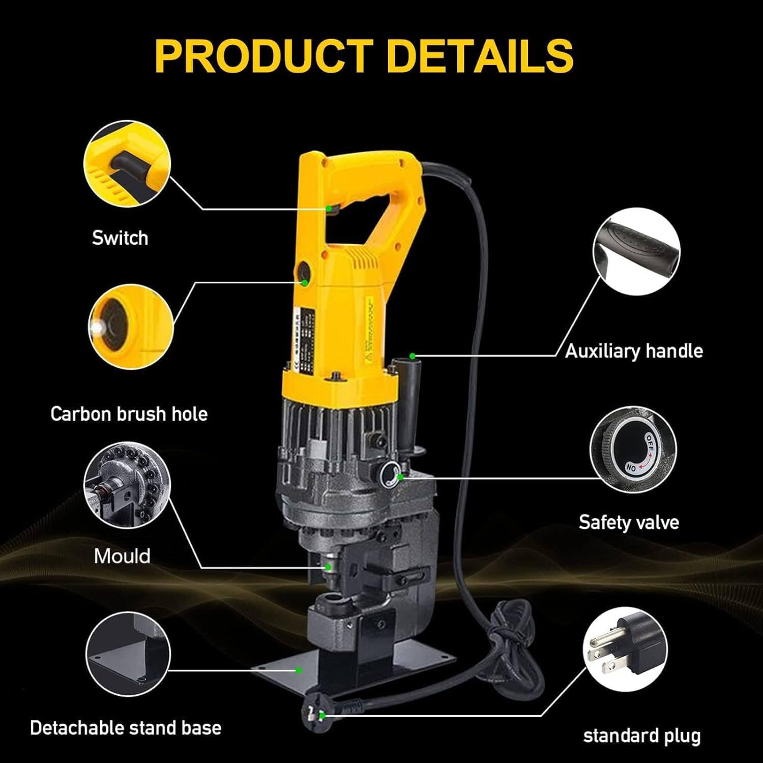 Elektryczna wiertarka hydrauliczna 1200 W do stali, żelaza, aluminium, miedzi i stali kanałowej - zawiera 5 matryc szczotek węglowych, 220 V, φ1/10.2 cm-4/12.7 cm