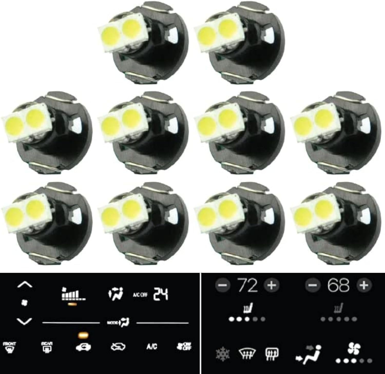 britelites 10x T4 / T4.2 Neo Wedge 2 SMD LED White Car Dashboard Instrument Cluster Panel, A/C Climate Control HVAC Switch Light Bulb