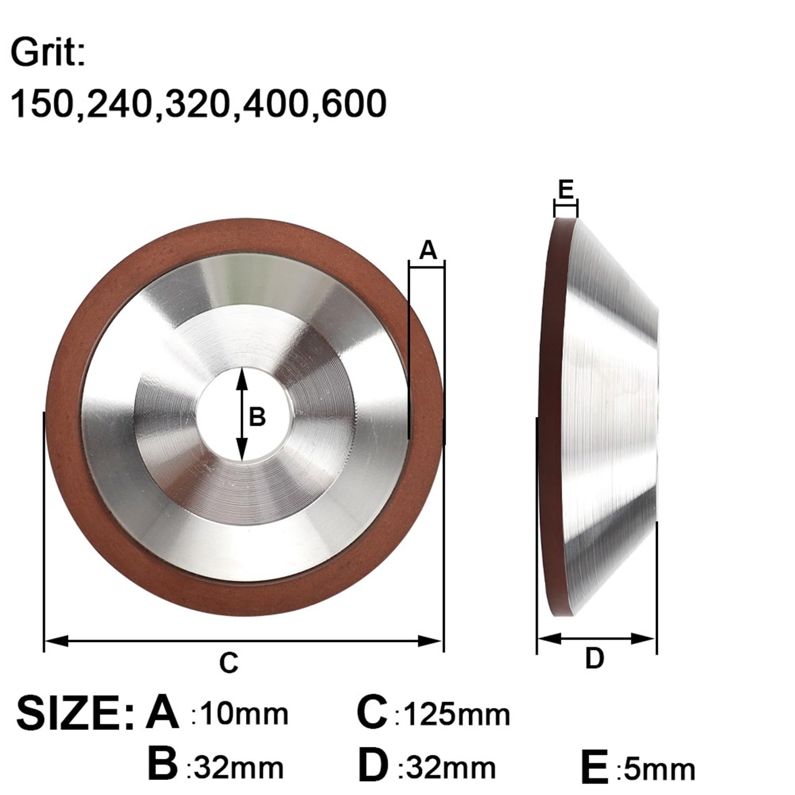 1 szt. 100/125/150 mm diamentowa tarcza szlifierska z żywicy do polerowania i cięcia metalu i stali wolframowej(150# 125x32x10mm)
