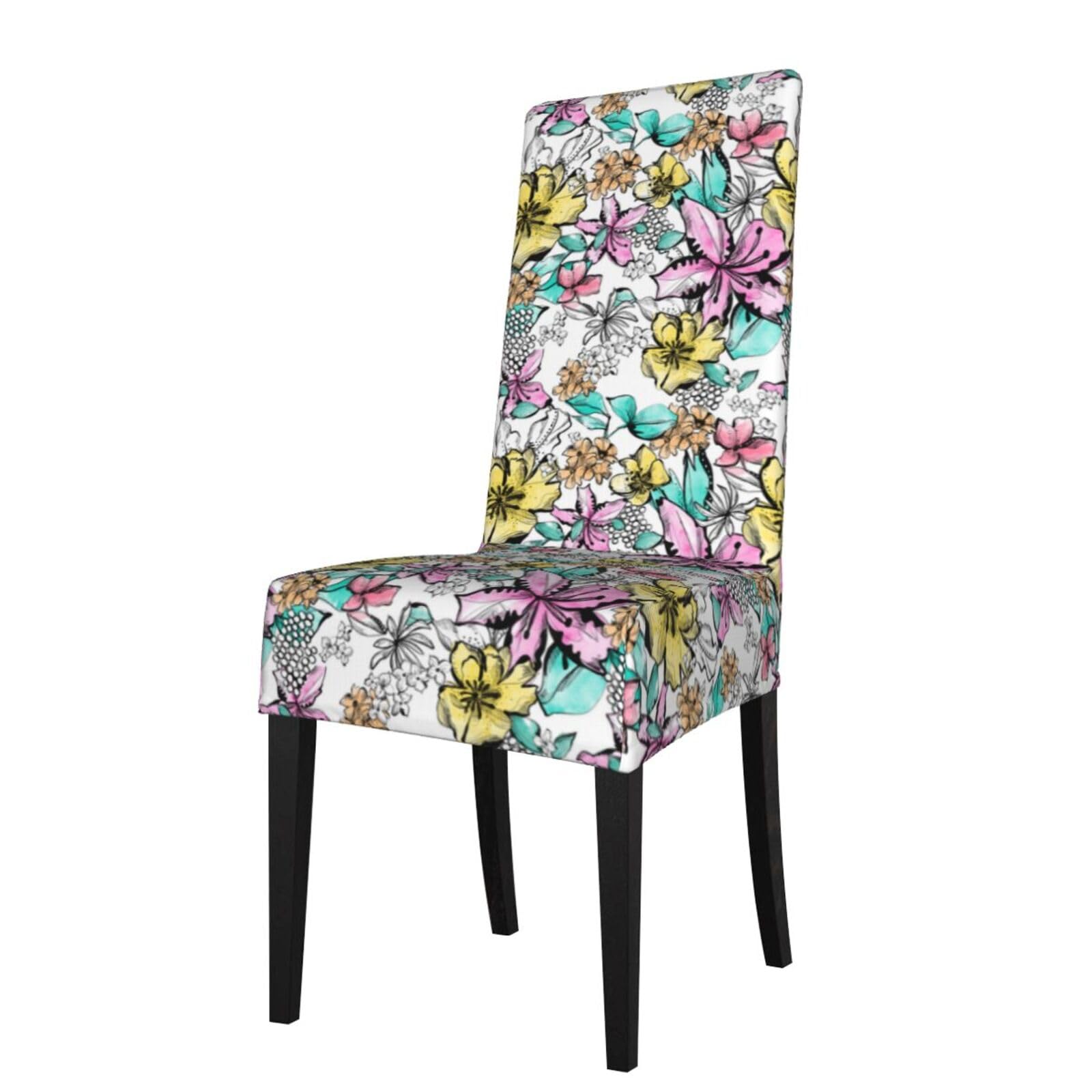 LKYMOH Watercolor Floral Print, Chair Covers Stretch Chair Slipcovers for Dining Room, for Party Pet Protection Universal Fit Soft Polyester