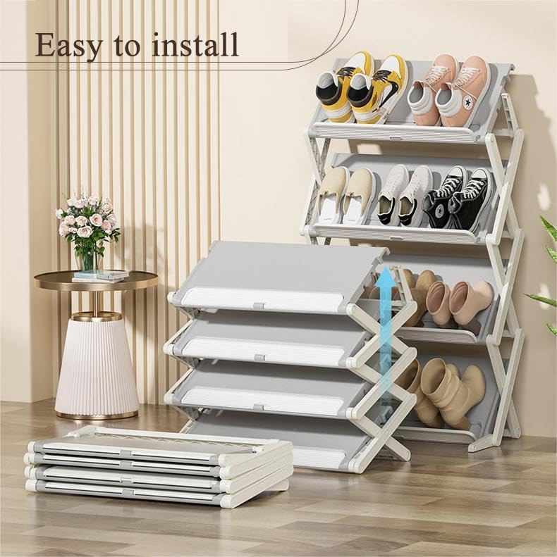 Miniatura 5 de Zapatero plegable moderno de doble modo, 4 niveles de plástico moderno que ahorra espacio organizador de almacenamiento de zapatos para armario,