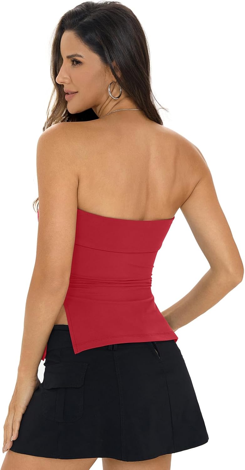 Womens Strapless Tube Tops Basic Backless Sleeveless Bandeau Going Out Crop Top Summer Outfits Clothes - Image 5