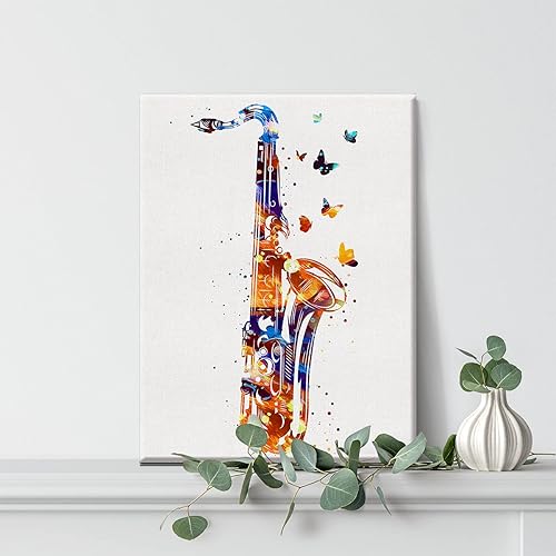 Miniatura 5 de Saxofón, acuarela, instrumento musical, arte de saxofón, lienzo para decoración de pared del hogar, obras de arte enmarcadas, regalos de