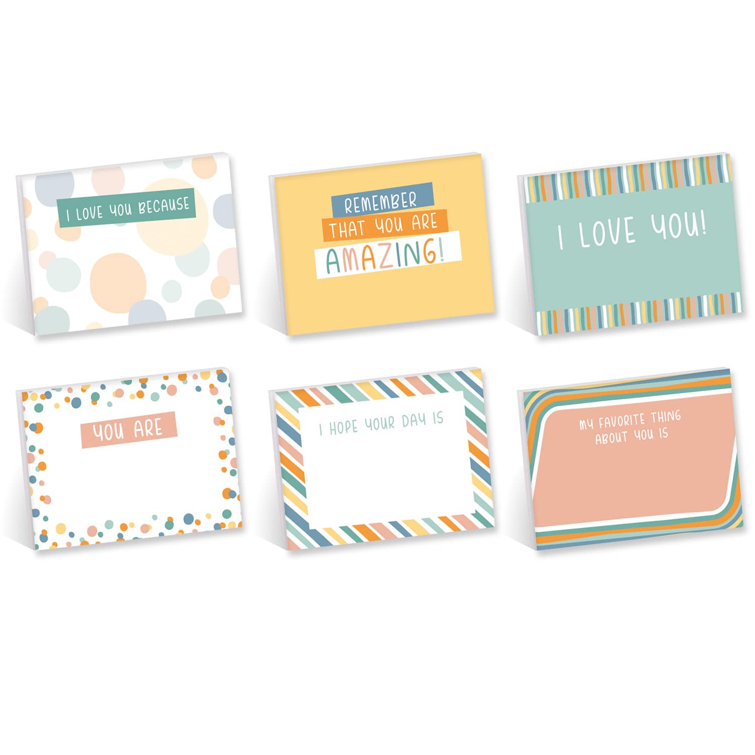 Lunch Box Fill in Sticky Note Assortment / 4" x 3" Encouragement Repositionable Sticky Notes/Set of 6 Love Note Pads/Made in The USA
