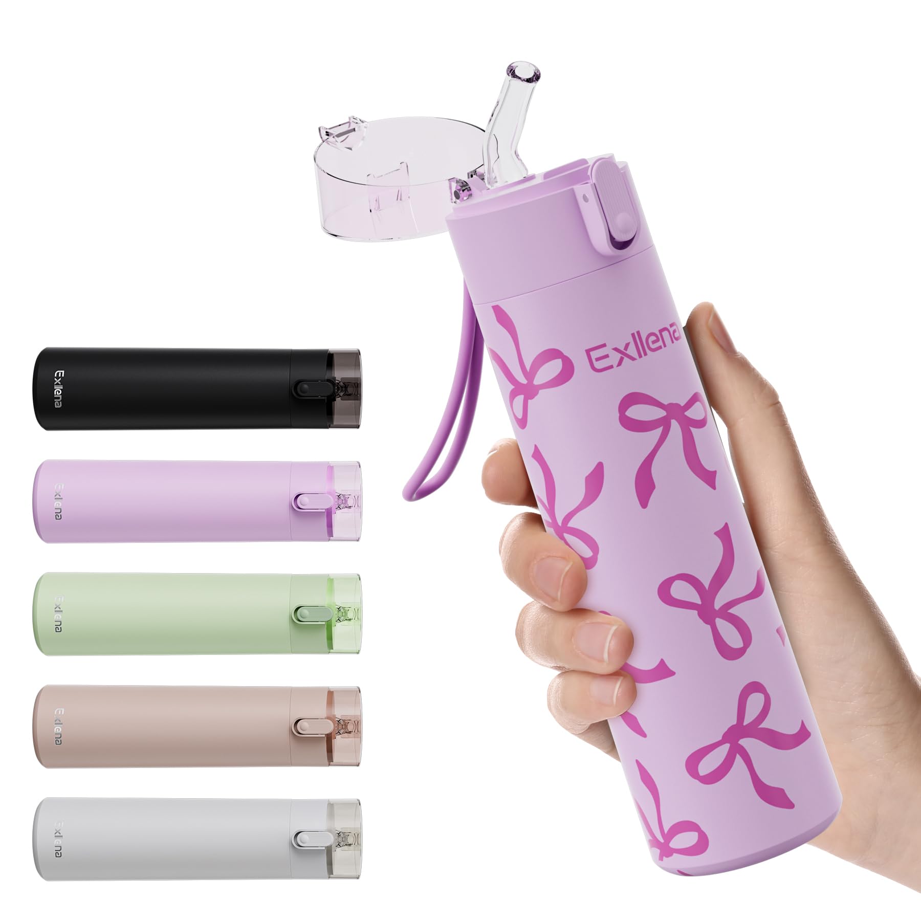 Exllena Small Water Bottle 270ml with Straw – Small Flask with One-Hand Open Design, Leak-Proof Locking Lid, 4-6 Hours Hot/Cold Retention and Portable for Coffee, Milk, or Any Beverage(Bow) — image 1