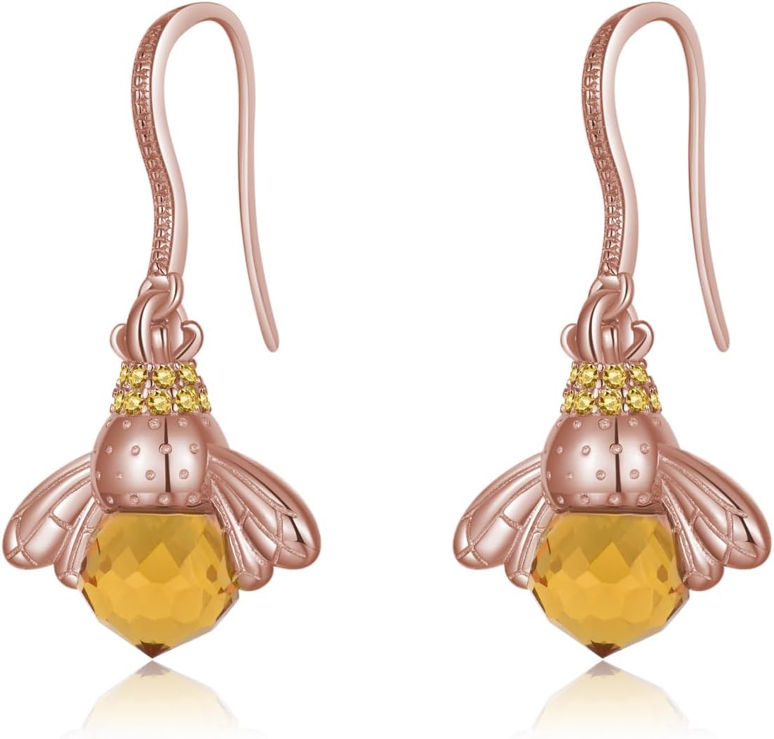SLUYNZ 925 Sterling Silver Queen Bee Dangle Earrings for Women Mother's Day Gifts Crystal Bee Jewelry