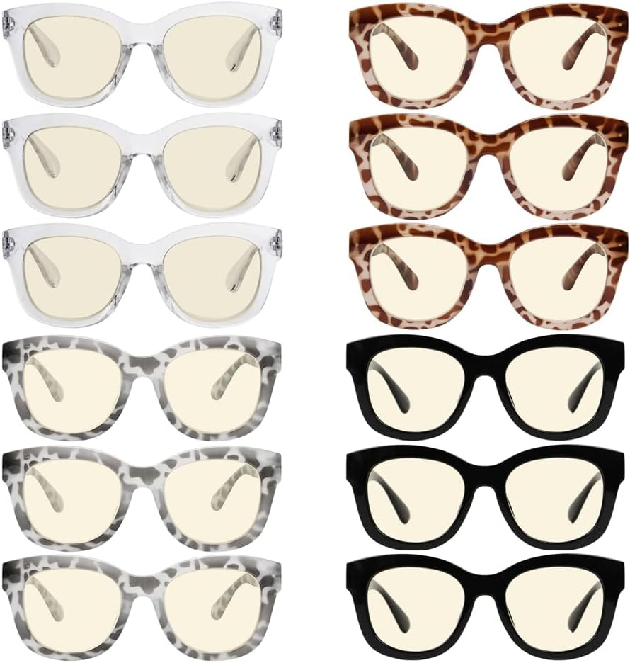 Eyekepper 4-Pack Oversized Progressive Multifocus Reading Glasses Women Blue Light Blocking Computer Readers No Line Trifocal Readers +3.50