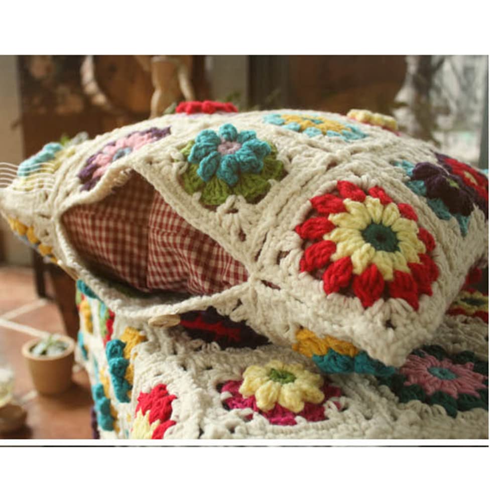 MOCOFO Weiches handgefertigtes Häkelkissen (ohne Kissenkern) Modischer böhmischer Stil dreidimensionaler Blumensofa-Kissenbezug 40 * 40cm