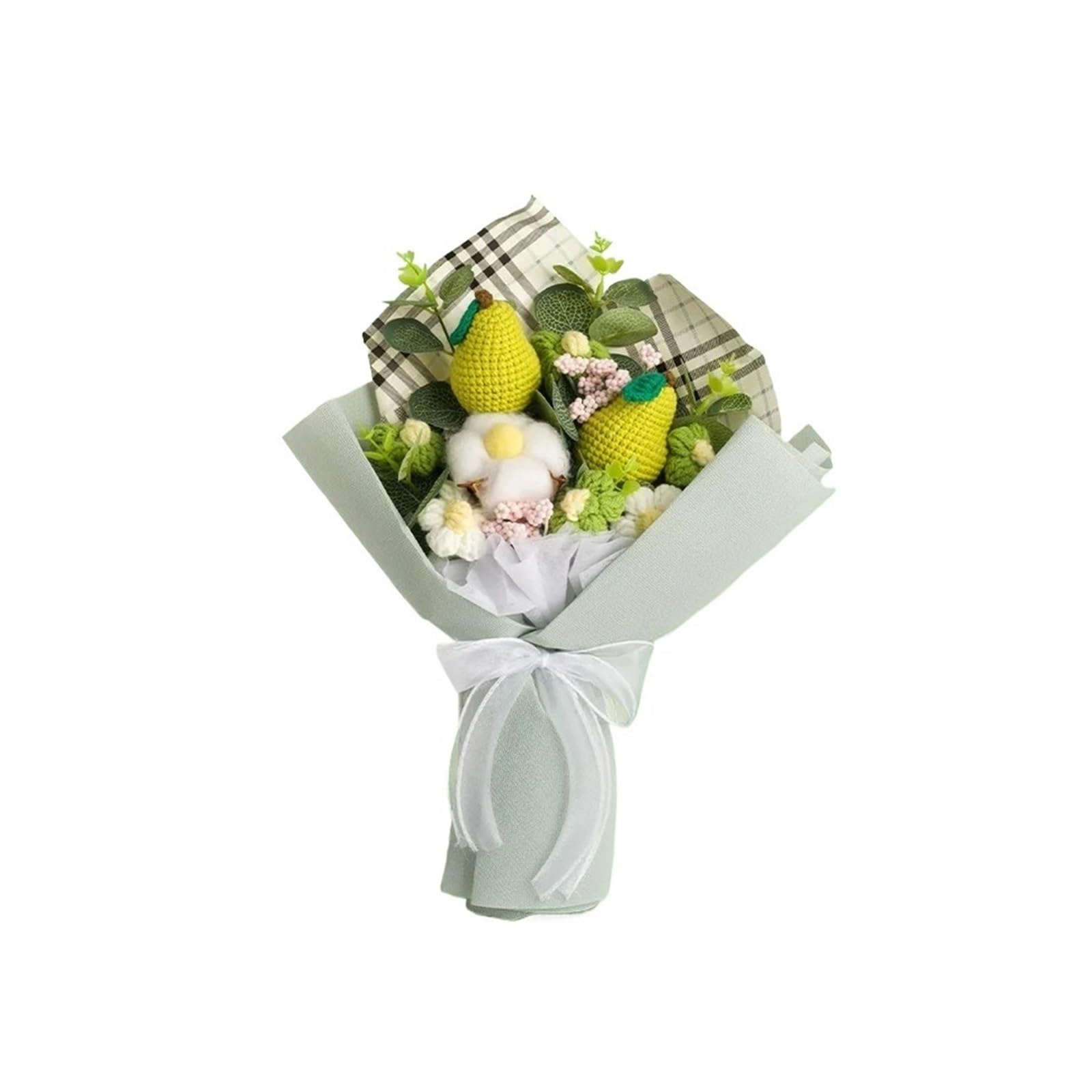 XIUsheUA Crochet Flower Bouquet Handmade Crochet Knitted Flower BouquetYarn Fruit Artificial Preserved Floral Wedding Decor for Graduation, Anniversary and Home Decor(1)