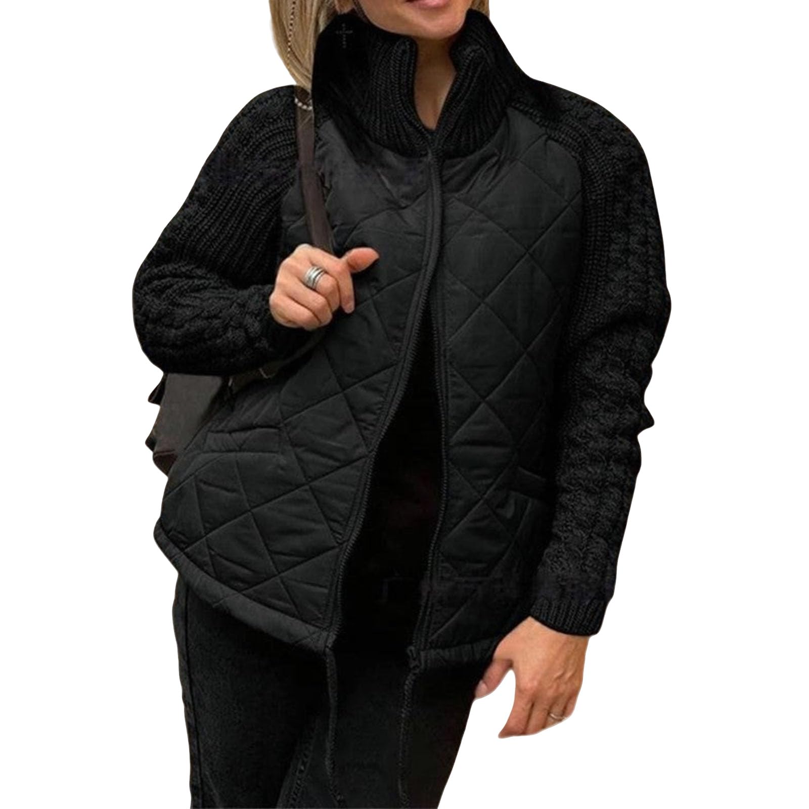 Piumino da donna in maglia patchwork, giacche trapuntate da donna, 2024 piumino corto invernale da donna