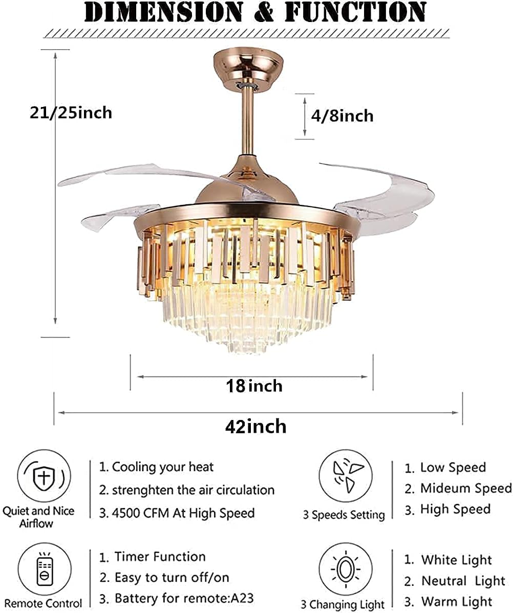 Exclusive Discount 80% Offer FANSAN 42 Crystal Ceiling Fan with Light, Modern Luxury Crystal Chandelier with Retractable Blade, Remote 3 Lighting and Wind Speed Changing, Silent Ceiling Fan light kits for Dining Living Room Flash Deals - 50% OFF FANSAN 42 Crystal Ceiling Fan with Light, Modern Luxury Crystal Chandelier with Retractable Blade, Remote 3 Lighting and Wind Speed Changing, Silent Ceiling Fan light kits for Dining Living Room