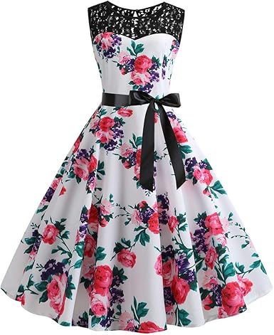 Amazon.com: TOTOD - Vestido vintage para mujer, de los años 50, elegante,  con cuello redondo, estampado floral, vestido de moda para fiesta : Ropa,  Zapatos y Joyería