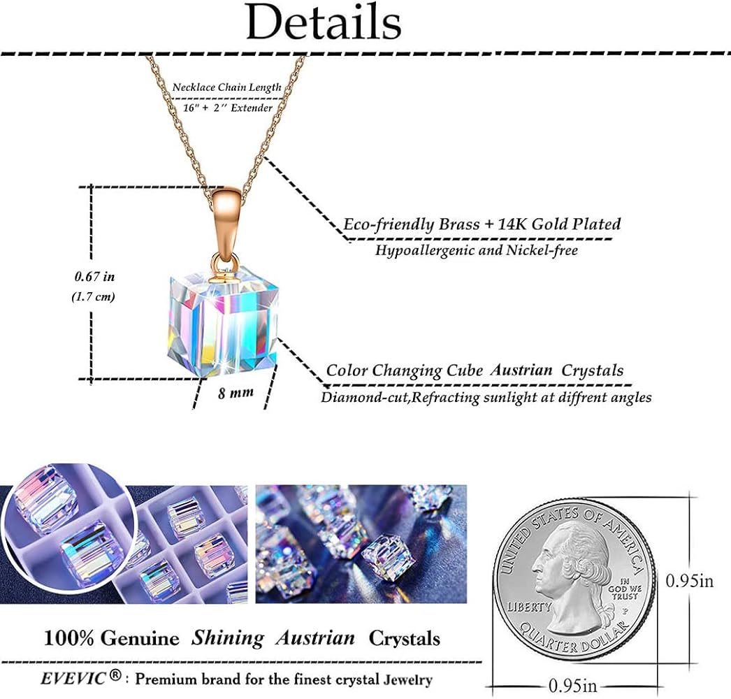 Amazon.com: EVEVIC Austrian Crystal Cube Pendant Necklaces for