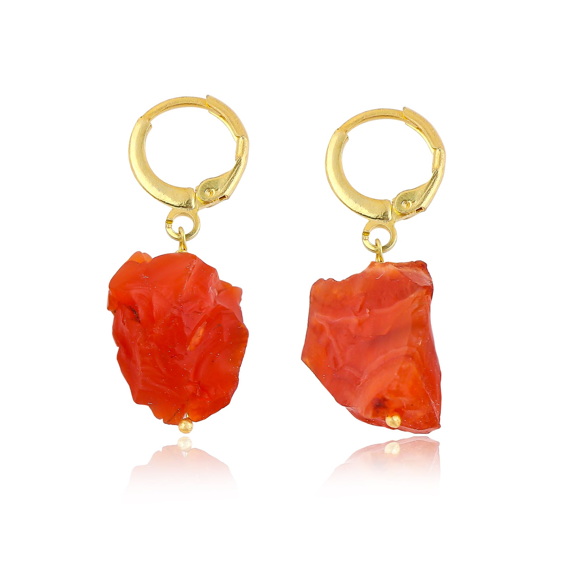 Raw Carnelian Gemstone Hoop Earrings – Natural Crystal Stone Dangle Earrings for Women – Hypoallergenic Gold Plated Small Hoops – Handmade Lightweight Statement Jewelry (Carnelian)