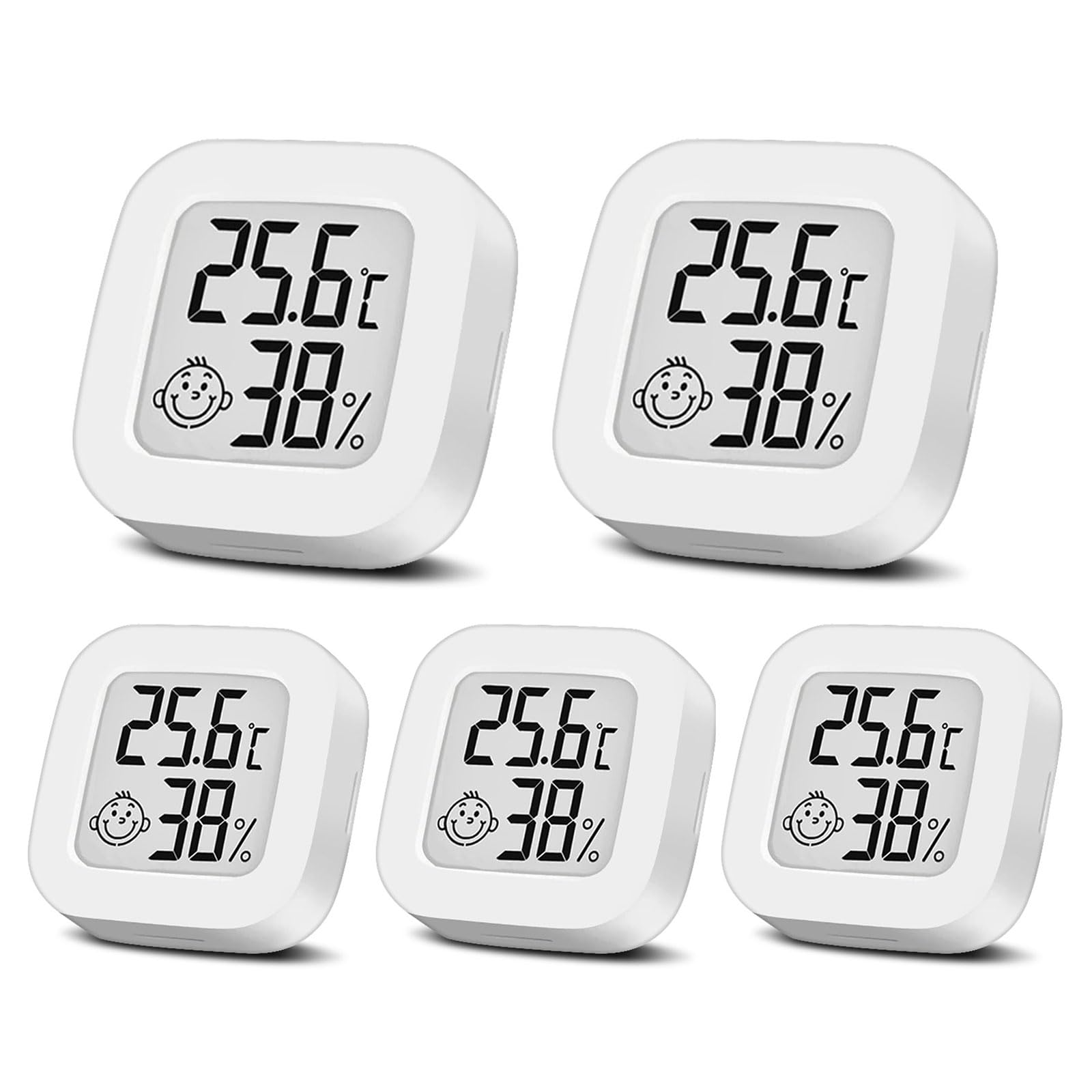 Lot de 5 hygromètres thermomètres d'intérieur avec écran LCD numérique pour chambre de bébé, chambre de personnes âgées, bureau, salon, etc