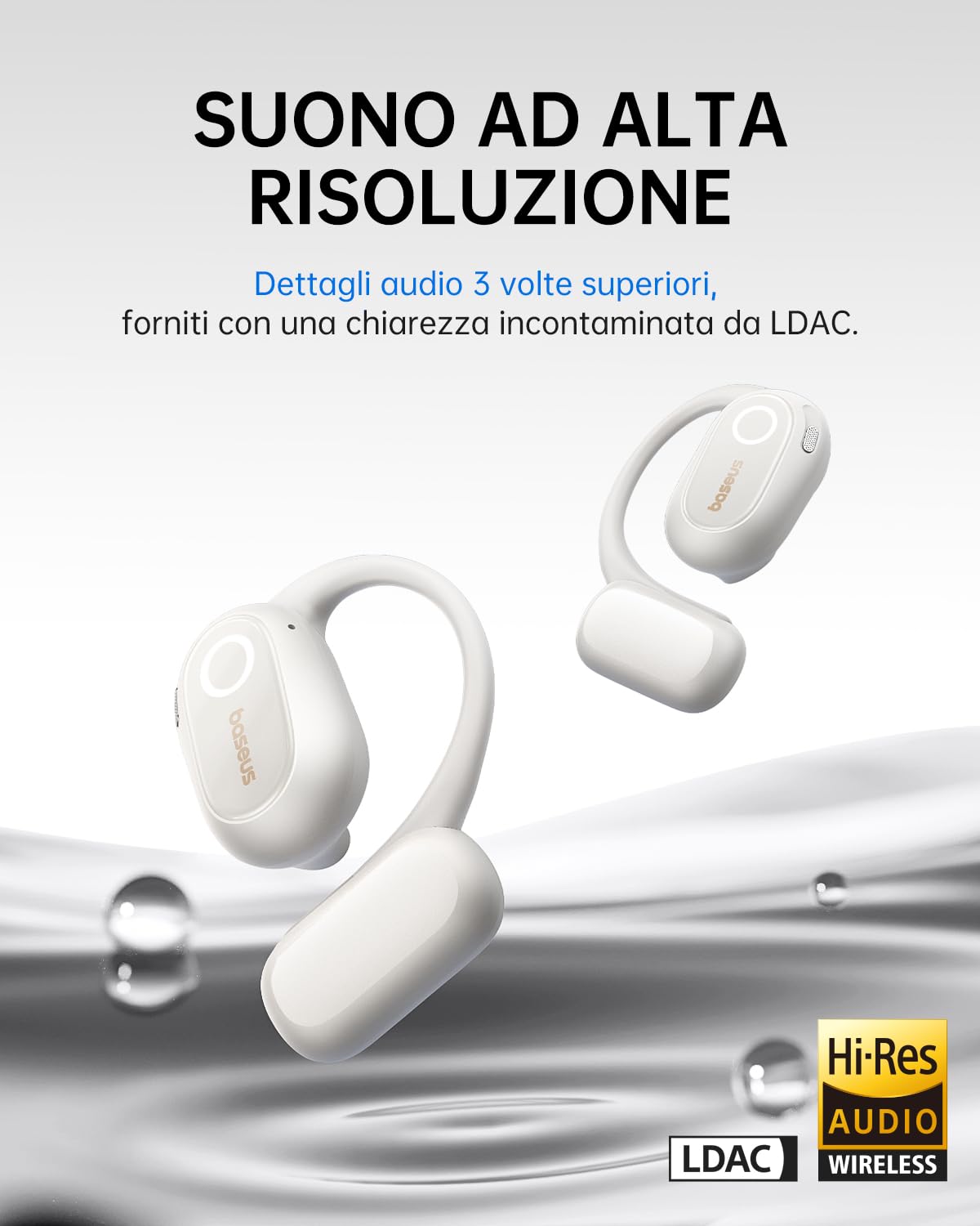 Baseus Bowie MF1 - Cuffie auricolari aperti, Bluetooth, acustica direzionale, bassi potenti, ultra leggere, IPX4, impermeabili, microfono ENC, cuffie senza fili, Bluetooth 5.4, per corsa, allenamento