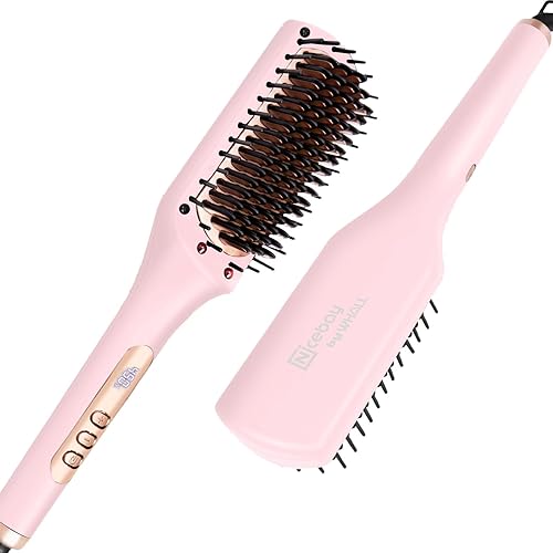 Nicebay Cepillo alisador de pelo, cepillo alisador de cerámica con 6 temperaturas, cuidado eficaz del cabello, cepillo alisador de pelo de