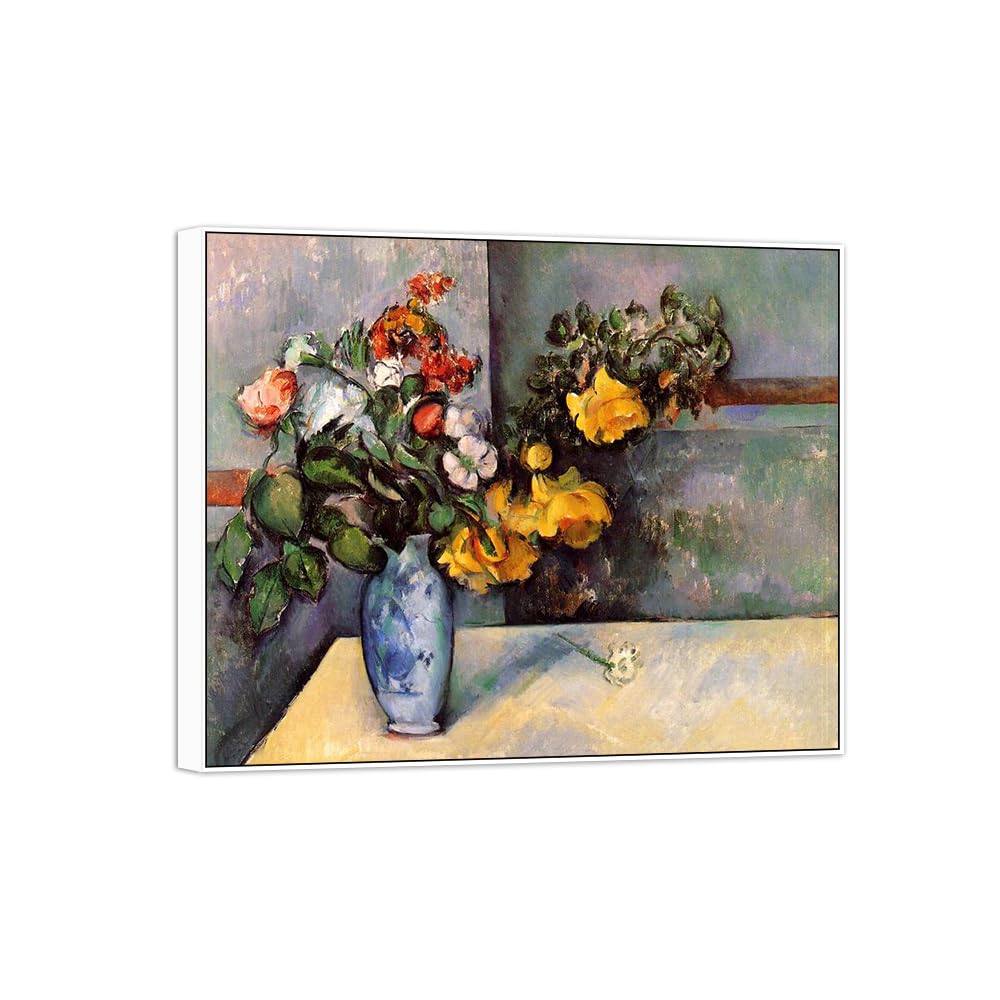 SDYSKKUG Canvas Wall Art Picture Decor Flowers Vase by Paul Cezanne 85x70cm White Frame