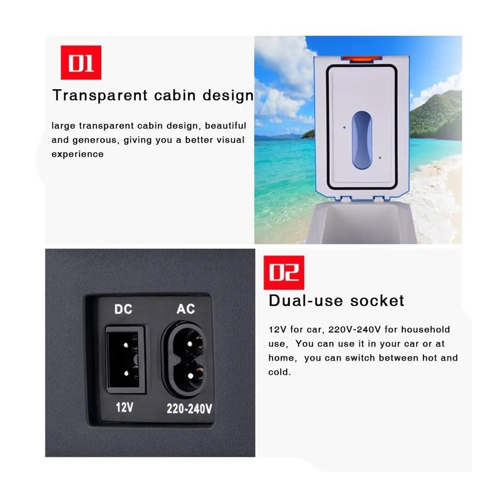Refrigerador pequeño de 10 litros, 12 V/24 V, for Coche, hogar, Doble Uso, for Exteriores, Camping, portátil, for el Cuidado de la Piel.(Car Home Use US)