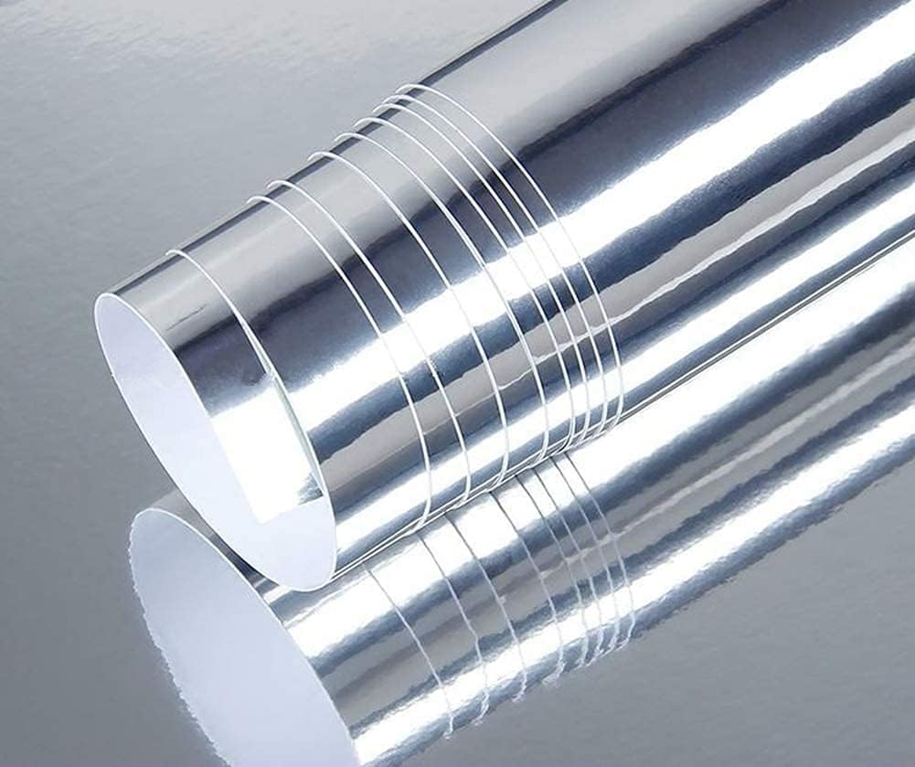 WISDOM Silver Mirror Chrome Vinyl Self Adhesive, Vinyl Car Wrap Self-Adhesive Film Decal (12" x 38, Silver Chrome)