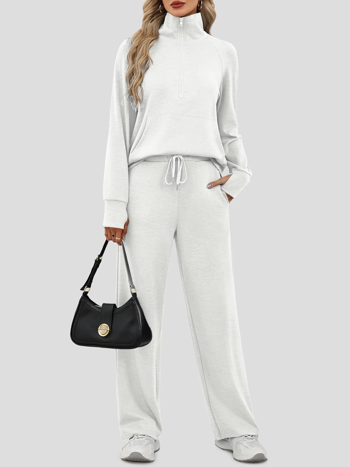 Casly Lamiit Women's 2 Piece Outfits Lounge Set 2025 Oversized Half Zip Sweatshirt Wide Leg Sweatpant Set Sweatsuit Tracksuit - Image 4