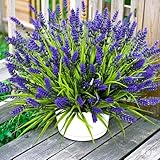 TSTWETO Artificial Plants Outdoor, 22 Pcs Fake Flowers UV Resistant Outdoor Artificial Lavender Flowers, Plastic Faux Plants for Porch Garden Planter Yard Window Box