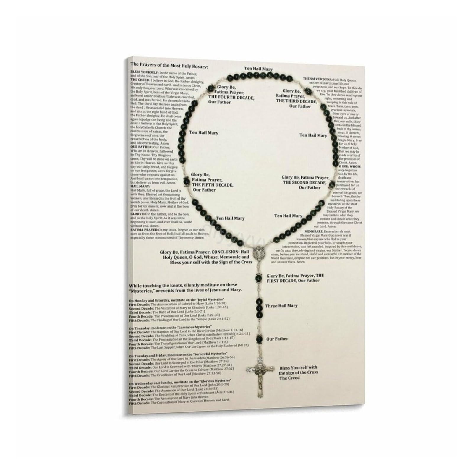 CZMDKEXM The Holy Rosary Prayer Guide Poster, Catholic Devotional Wall-Art for Home Altar, Living Room, Chapel Decor(Unframed,08x12inch(20x30cm))