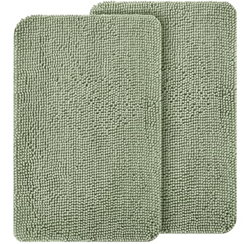 Image of OLANLY Dog Door Mat Set 2-Piece 36x24, Absorbs Moisture and Dirt, Absorbent Non-Slip Washable Doormat, Quick Dry Chenille Mud Mat for Dogs, Entry Indoor Entryway Carpet for Inside Floor, Sage Green