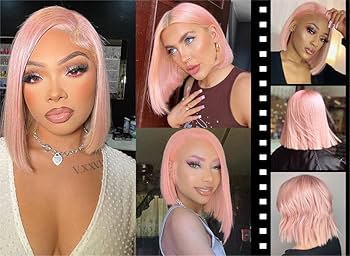 Amazon.com : Msviki Pink Bob Wig Human Hair Pre Plucked With