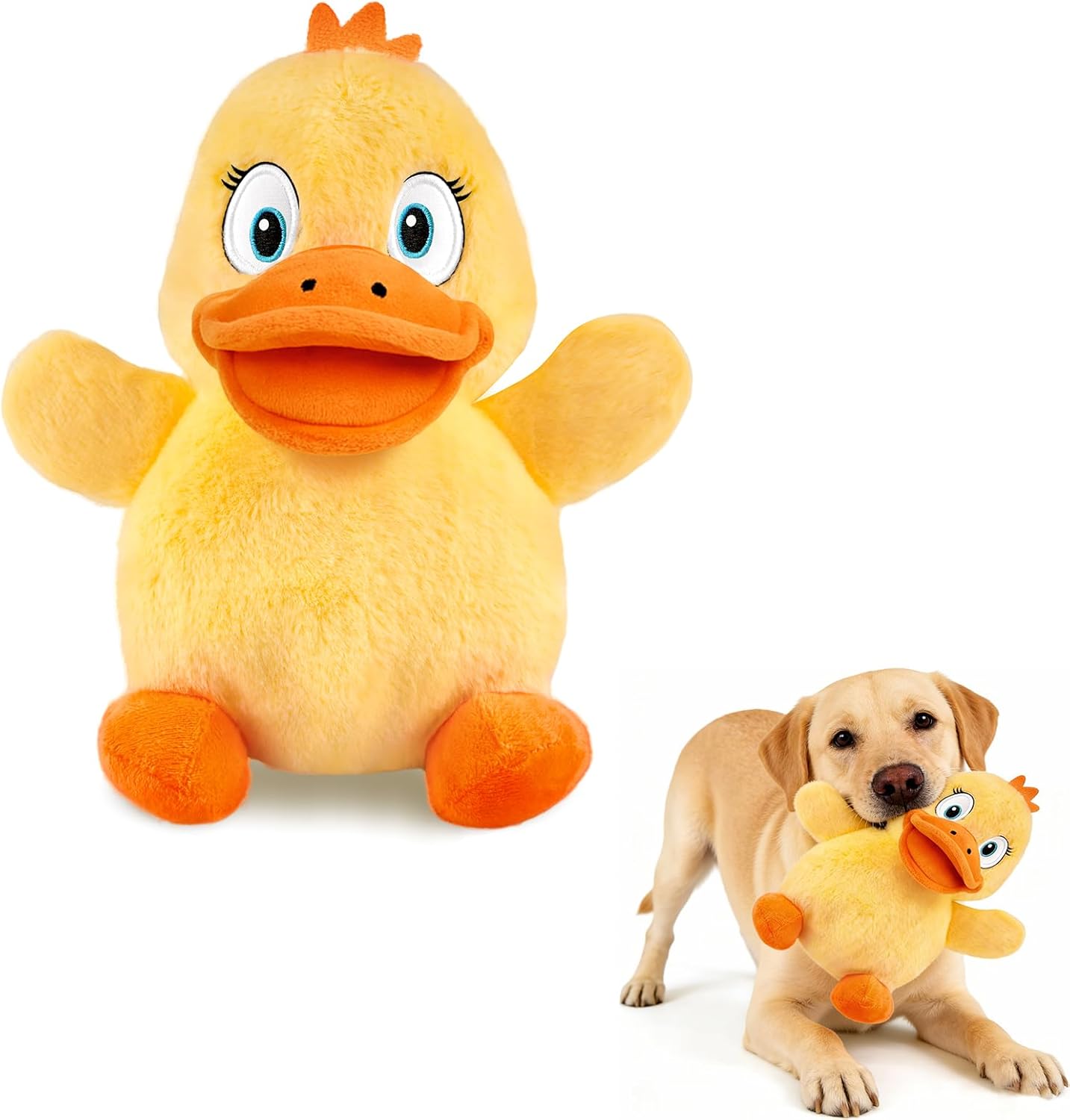 Squeaky Dog Toys – Stuffed Duck Dog Toy with 2 Squeakers & Crinkle Wings, Plush Puppy Chew Toy for Small, Medium and Large Dogs to Keep Them Busy