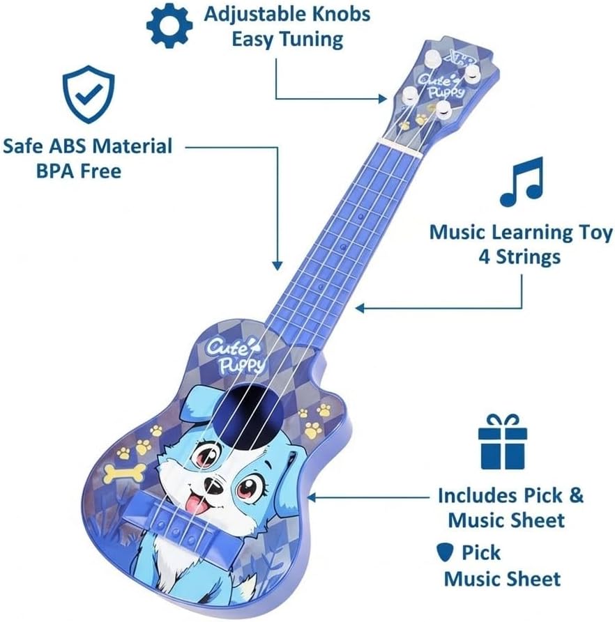LeeQee Kids Ukulele Guitar for 3-6, 17 Inch Pink Puppy Toy Guitar image 3
